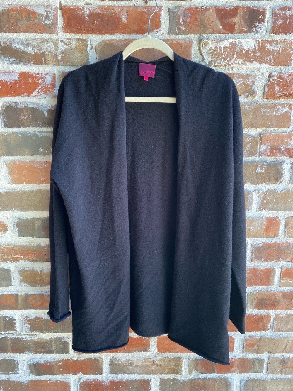 State Cashmere Black 100% Cashmere Open-Front Long Cardigan Sweater Size L